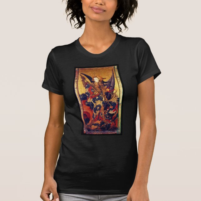 St. Michael Vanquishing Djävulen som Medieval Knig Tee Shirt (Framsida)
