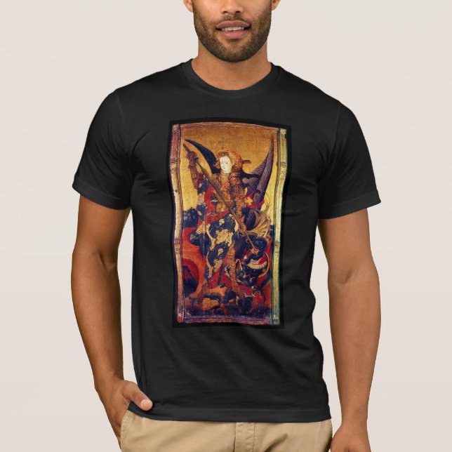St. Michael Vanquishing Djävulen som Medieval Knig Tee Shirt (Framsida)
