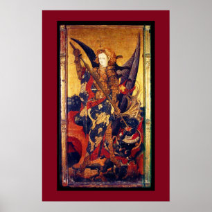 St Michael Vanquishing Djävulen som Medieval Knigh Poster