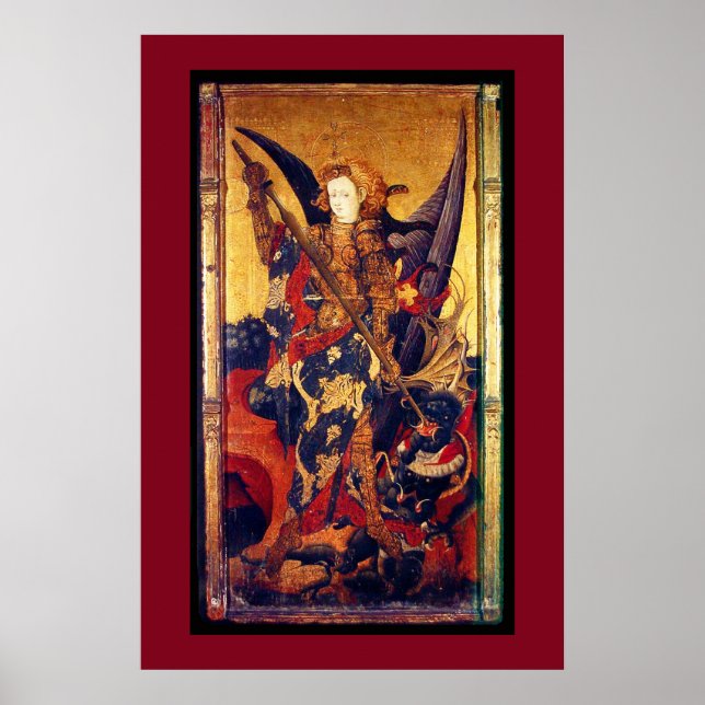 St Michael Vanquishing Djävulen som Medieval Knigh Poster (Framsidan)
