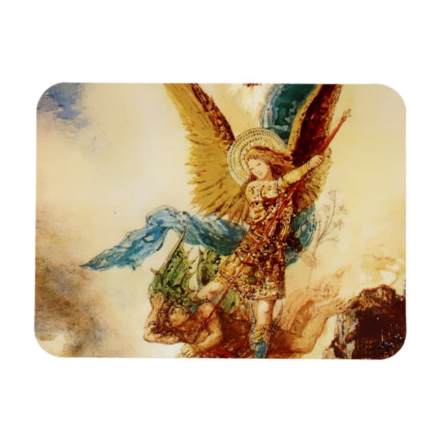 “St Mikael övervinner Satan” av Gustave Moreau Magnet (Horisontell)