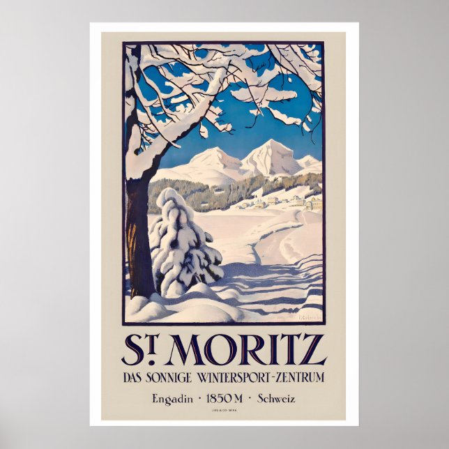 St. Moritz Engadin 1850m Zwitserland Vintersporter Poster (Framsidan)