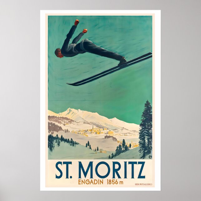 St. Moritz Engadin Zwitzerland Vintage Resa Poster (Framsidan)