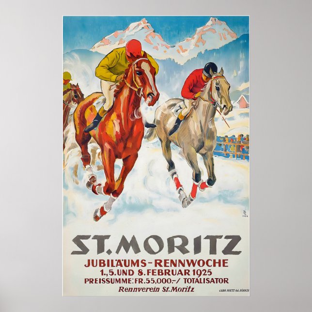 St Moritz Jubiläums-Rennwoche 1925 Schweiz Poster (Framsidan)