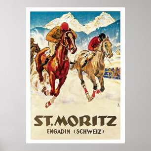 St.Moritz Schweiz Horse Tävling Vintage resor Poster