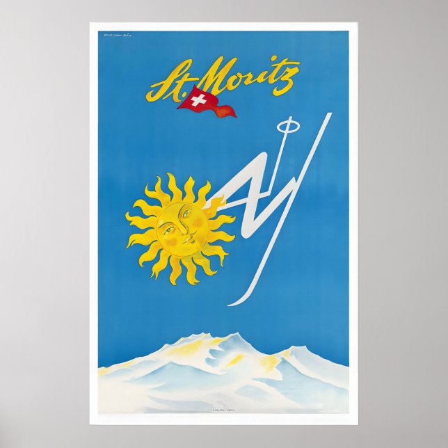 St. Moritz Schweiz Vintage Skidposter - Inramad Poster (Framsidan)