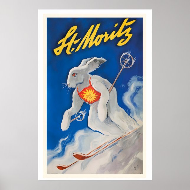 St Moritz Schweiz Vintage Skidposter Poster (Framsidan)
