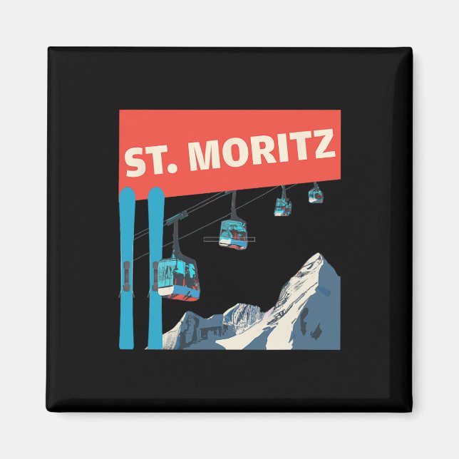St. Moritz skidåkning - Retro St. Moritz skidåknin Magnet (Framsidan)