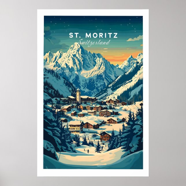 St Moritz skidposter - Schweiz 1 Poster (Framsidan)