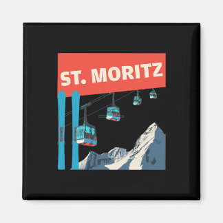St. Moritz Skiing - Retro St. Moritz Ski  Magnet