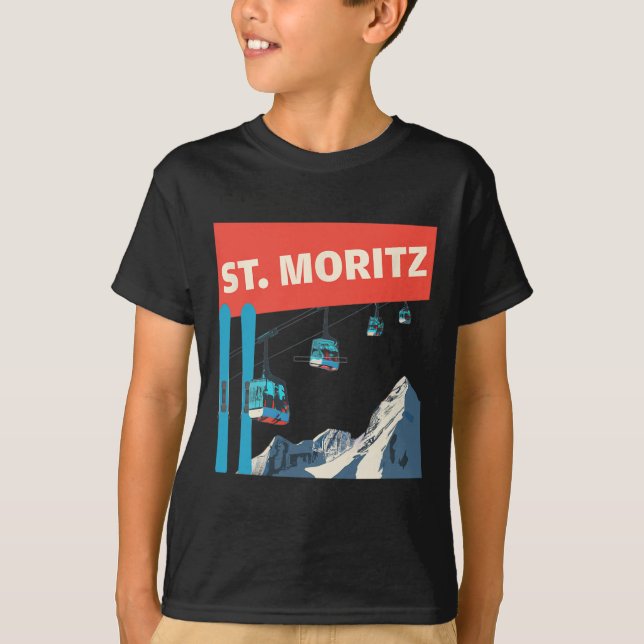 St. Moritz Skiing - Retro St. Moritz Ski  T Shirt (Framsida)