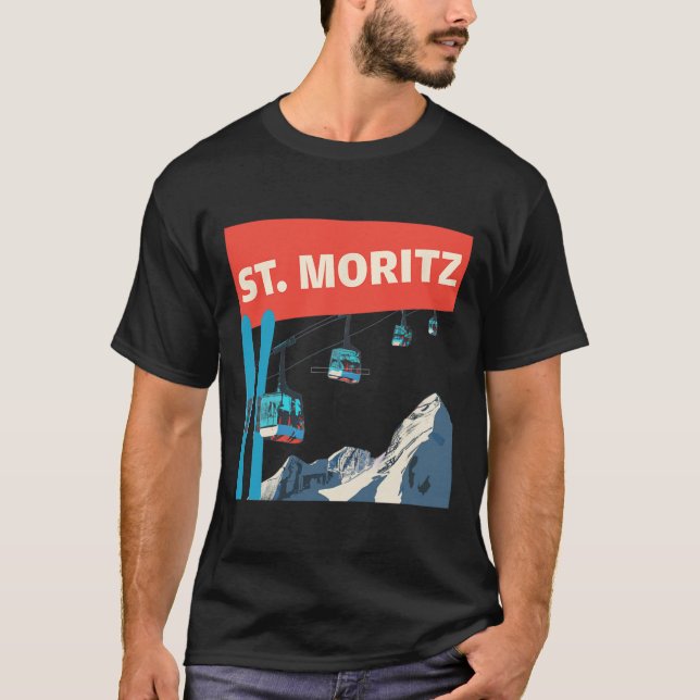 St. Moritz Skiing - Retro St. Moritz Ski  T Shirt (Framsida)