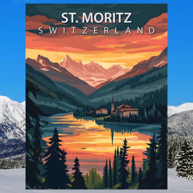 St. Moritz Switzerland Travel Alpine Winter Vykort (St. Moritz Switzerland Travel Alpine Winter Postcard
)