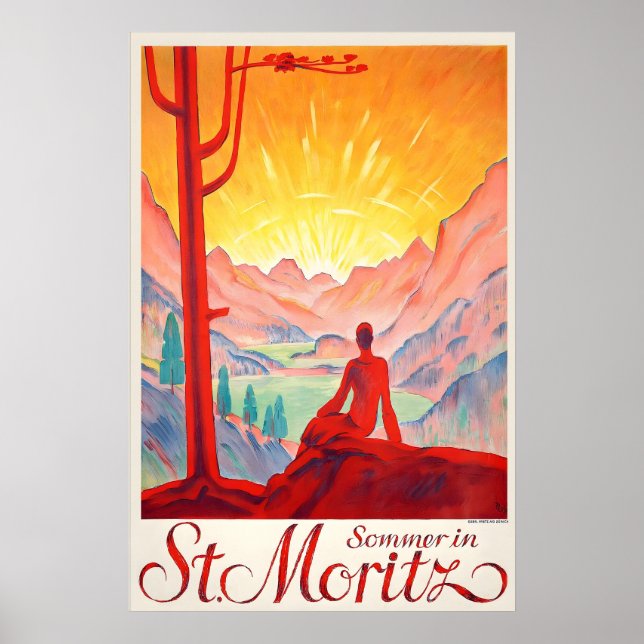 St Moritz vandringsberg Schweiziska Alperna Schwei Poster (Framsidan)
