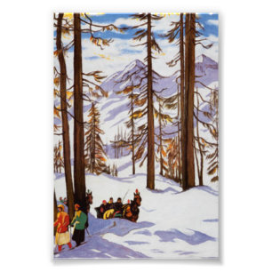 St. Moritz Vintage Skiers Alpina elegansen konst Fototryck