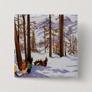 St. Moritz Vintage Skiers Alpina elegansen konst Knapp