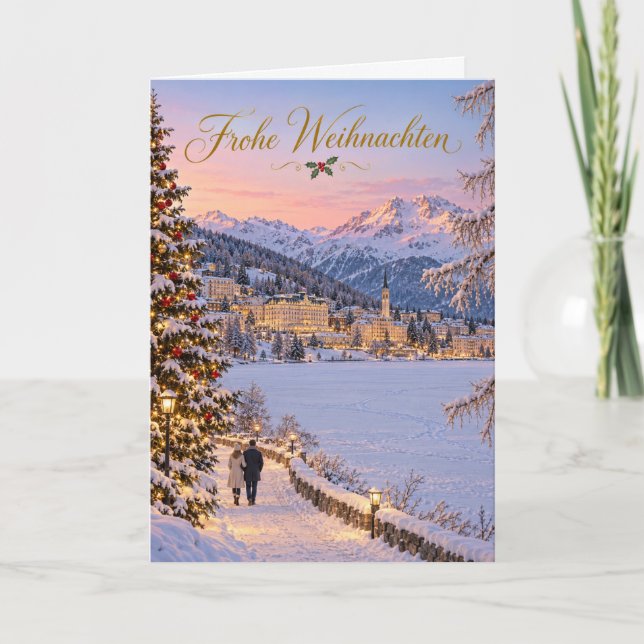 St Moritz Vinter vid sjön God Jul Helgkort (Framsida)