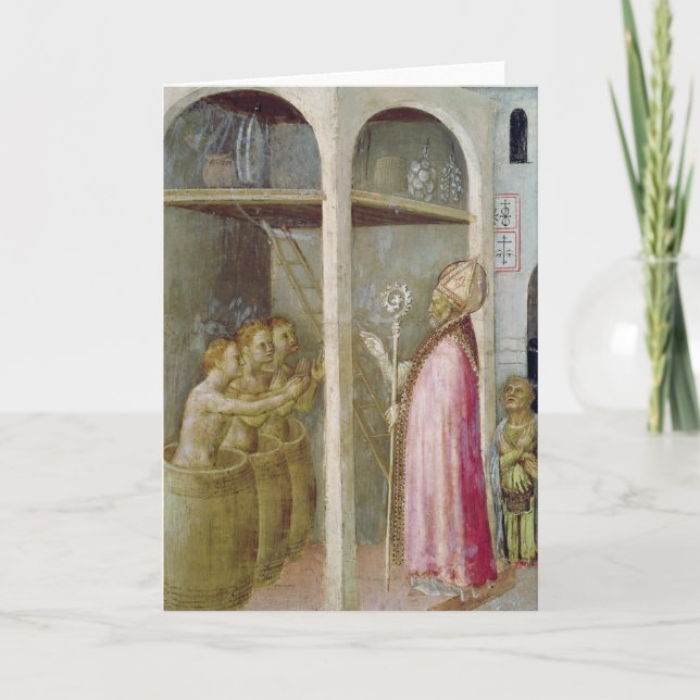 St. Nicholas återuppusciterar de tre barnen Helgkort (Framsida)