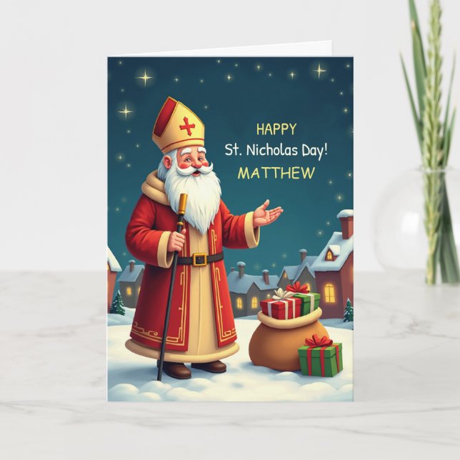 St Nicholas Day Customizable Name Smiles Wishes Kort (Framsida)