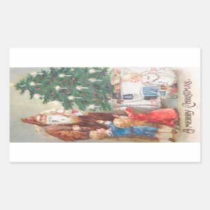 St. Nicholas i Brown Kostym med Children Vintage Rektangulärt Klistermärke
