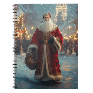 St. Nicholas i en Festive Snowy Village Anteckningsbok