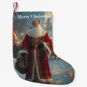 St. Nicholas i en Festive Snowy Village Liten Julstrumpa