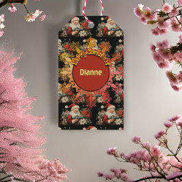 St Nicholas jul Poinsettia Flowers Black Presentetikett