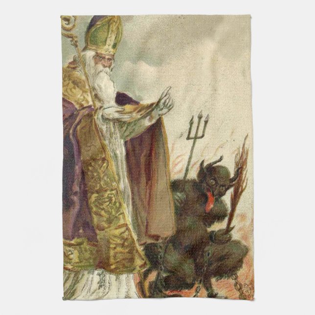 St Nicholas Krampus Pitchfork Priest Kökshandduk (Vertikal)