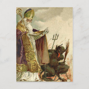St Nicholas Krampus Pitchfork Priest Vykort