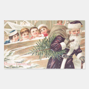 St Nicholas med träd- och barnvintage Rektangulärt Klistermärke