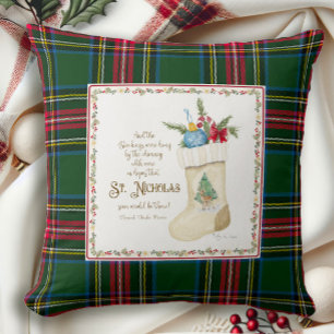 St. Nicholas Santa Jul Stocking Tartan Play Kudde