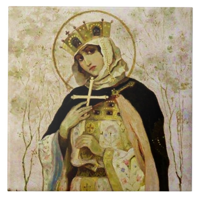"St Olga" av Mikhail Nesterov Kakelplatta (Framsidan)