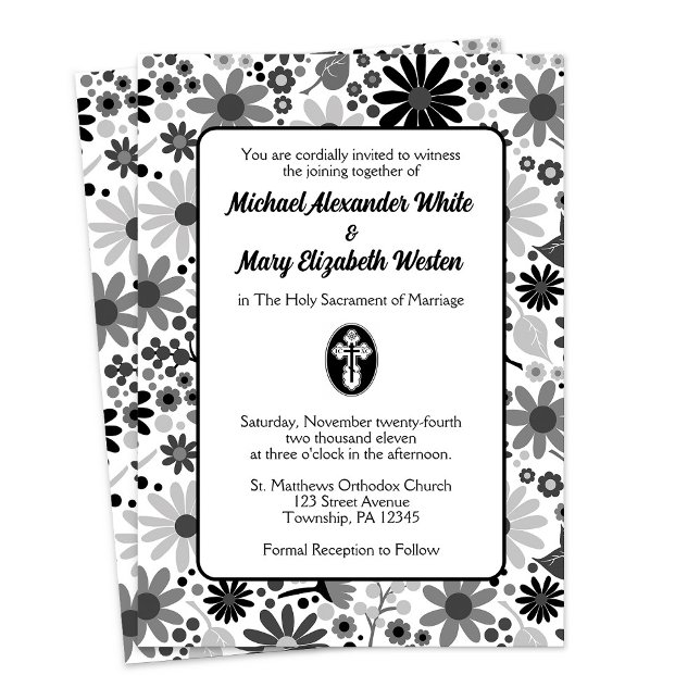 St. Olga Kor Blommigt Ortodox bröllopsinbjudningar Inbjudningar (St. Olga Cross Floral Orthodox Wedding Invitations from Ammia's Orthodox Online Store on Zazzle.)