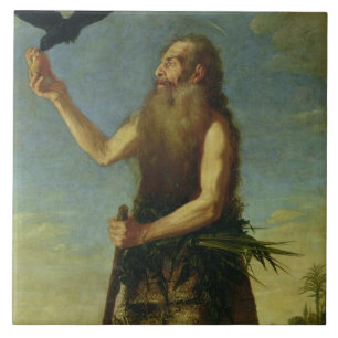 St. Onuphrius (olja på kanfas) Kakelplatta