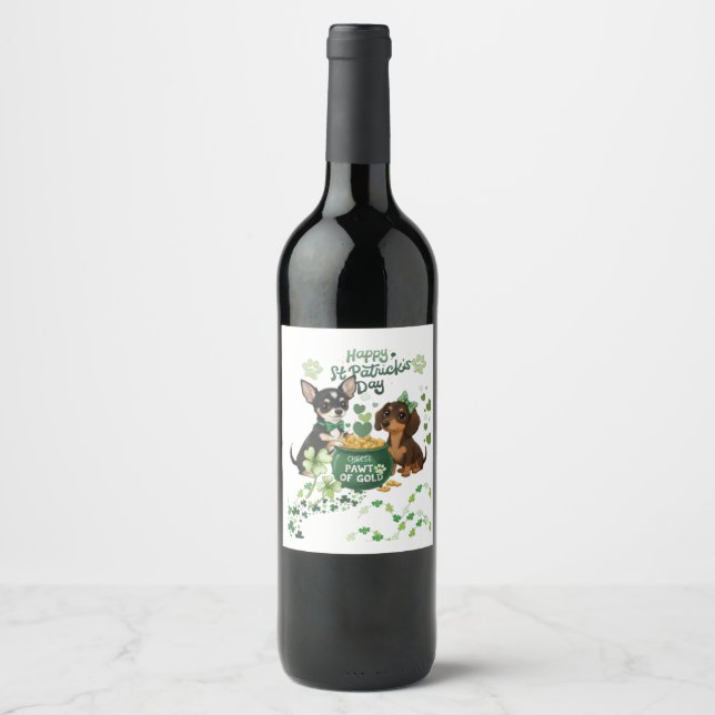 St Paddys dag "Pawt of Gold "   Vinflaska Etikett (Framsida)