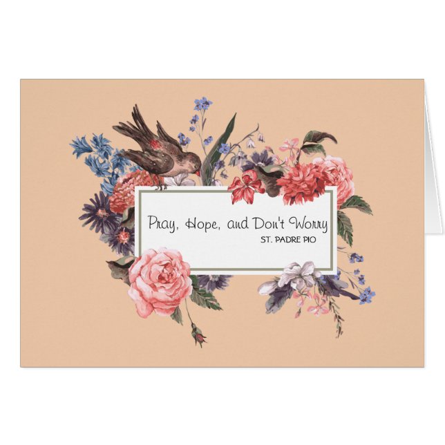 St. Padre Pio ber hopp och oroar inte katolik OBS Kort (Framsidan Horizontal)