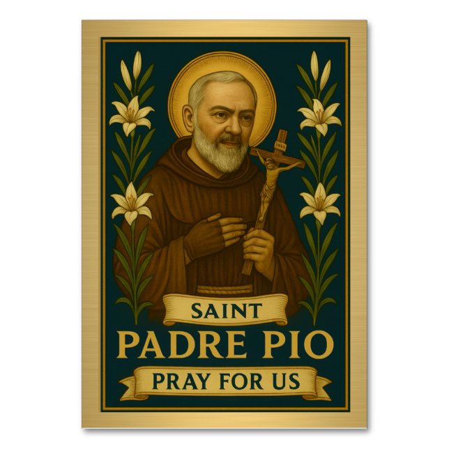 St. Padre Pio-katolskt Bröllop-Bord-kort Bordsnummer (Framsidan)
