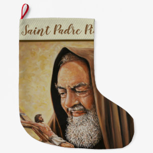 St. Padre Pio med Crucifix Stor Julstrumpa
