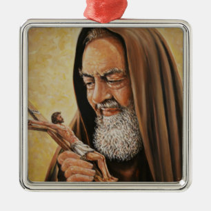 St. Padre Pio med crucifixen Julgransprydnad Metall