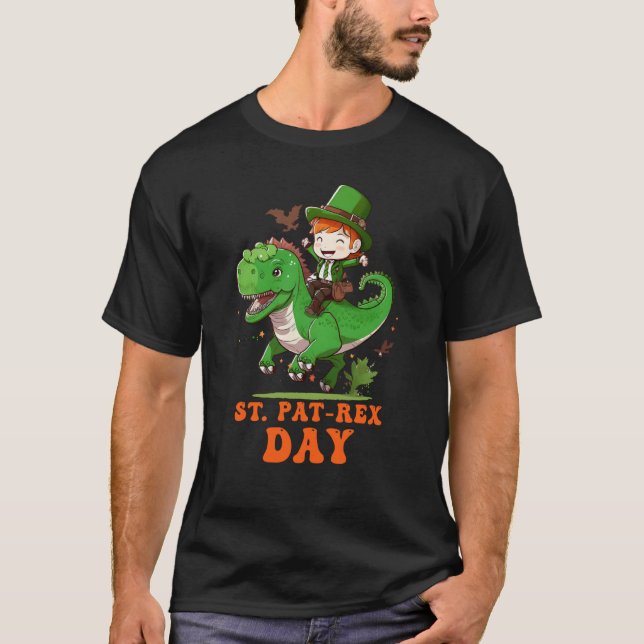 St Pat Rex Day Happy St Patricks Day Rex Leprechau T Shirt (Framsida)