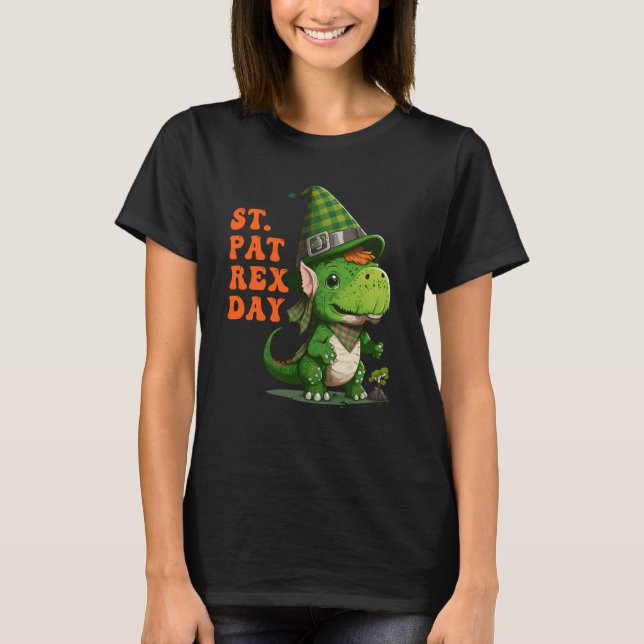 St Pat Rex Day Happy St Patricks Day Rex Leprechau T Shirt (Framsida)