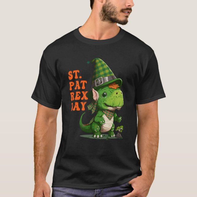 St Pat Rex Day Happy St Patricks Day Rex Leprechau T Shirt (Framsida)
