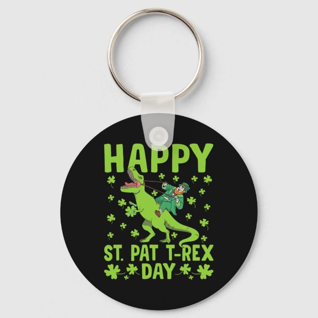 St Pat Trex Day Dinosaur Saint Patricks Day St Pat Nyckelring (Framsida)