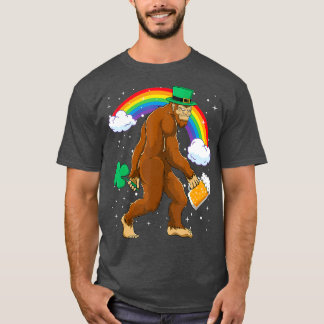 St Patrick Bigfoot Rainbow Lucky Funny Drinking T Shirt