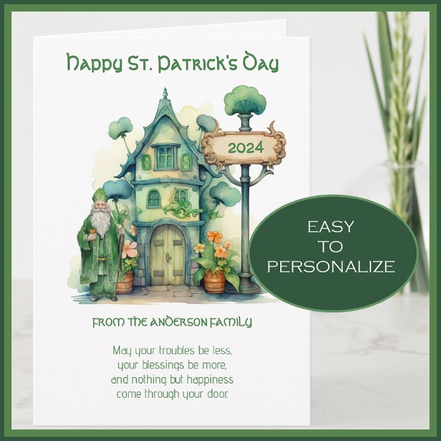 St. Patrick Bluting Prayer Whimsical Kort (Everyone will love a personalized St. Patrick's Day card from you! )