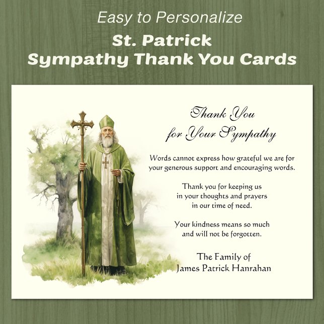 St. Patrick Catholic Irish Sympathy Condolence Tack Kort (Easy to Personalize St. Patrick Sympathy Thank you cards)