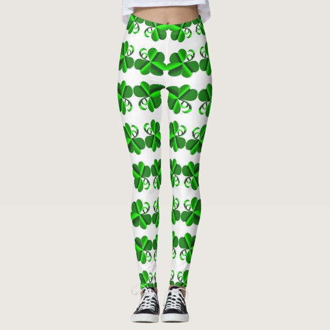 St Patrick dag. Klöverinslag Leggings (Framsida)