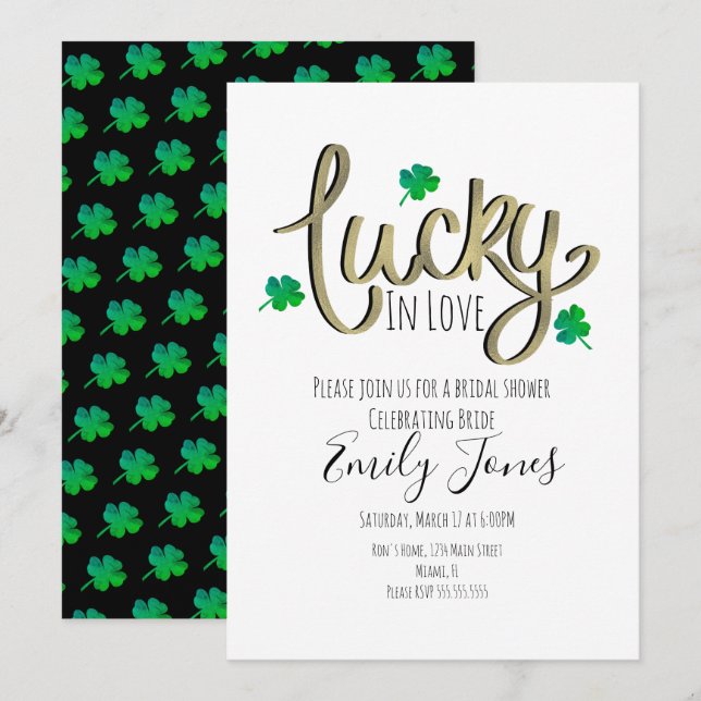 St Patrick Dag Lucky In Love Guld Bröllopsdusch   Inbjudningar (Fram/baksida)