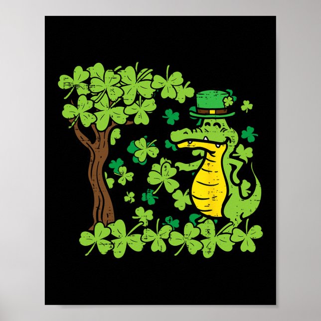 St Patrick Day Alligator Shamrock Saint Pattys Man Poster (Framsidan)