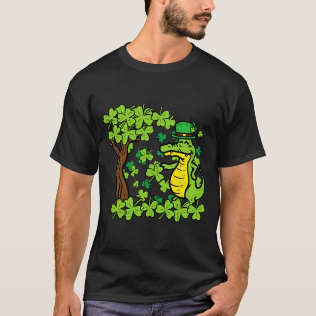 St Patrick Day Alligator Shamrock Saint Pattys Män T Shirt (Framsida)